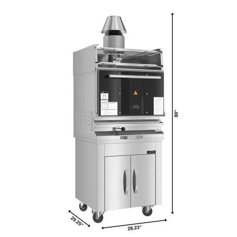 28 in. Commercial Charcoal Oven with Warming Racks and Base Cabinet in Stainless-Steel