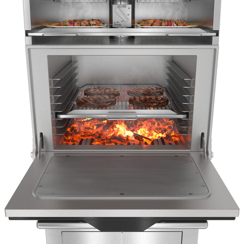 28 in. Commercial Charcoal Oven with Warming Racks and Base Cabinet in Stainless-Steel
