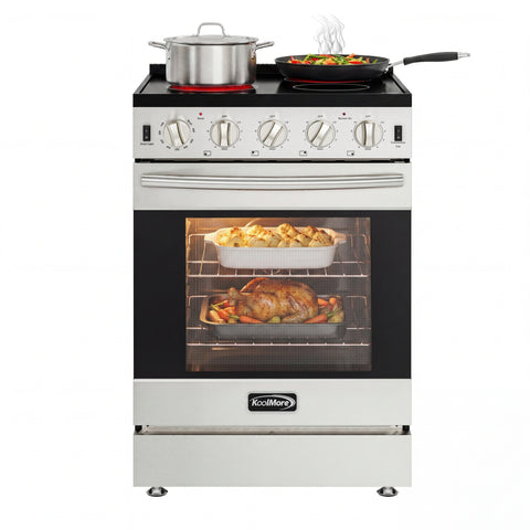 24 in. 4-Burner Electric Glass Top Slide-In Oven Range, 240V in Stainless Steel