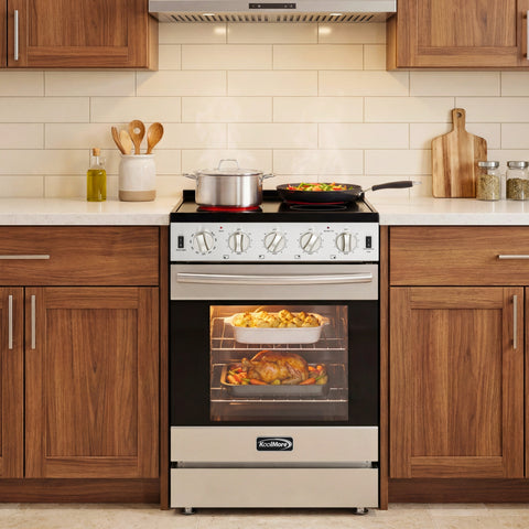 24 in. 4-Burner Electric Glass Top Slide-In Oven Range, 240V in Stainless Steel