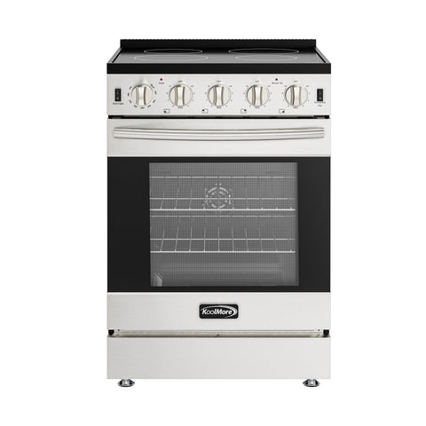 24 in. 4-Burner Electric Glass Top Slide-In Oven Range, 240V in Stainless Steel