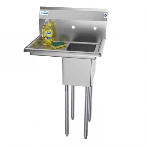 25 in. One Compartment Stainless Steel Commercial Sink with Drainboard, Bowl Size 10" x 14" x 10"