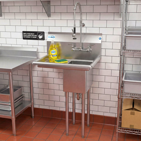 25 in. One Compartment Stainless Steel Commercial Sink with Drainboard, Bowl Size 10" x 14" x 10"