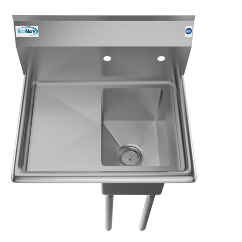 25 in. One Compartment Stainless Steel Commercial Sink with Drainboard, Bowl Size 10" x 14" x 10"