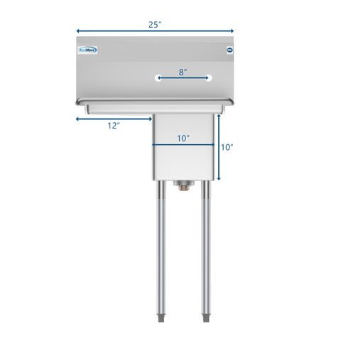 25 in. One Compartment Stainless Steel Commercial Sink with Drainboard, Bowl Size 10" x 14" x 10"