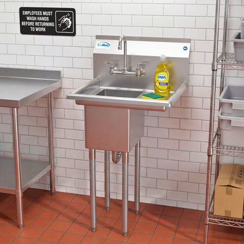 23 in. One Compartment Stainless Steel Commercial Sink with Drainboard, Bowl Size 10"x 14"x 10"