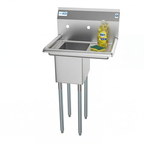 23 in. One Compartment Stainless Steel Commercial Sink with Drainboard, Bowl Size 10"x 14"x 10"