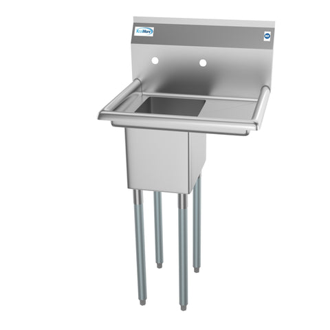 23 in. One Compartment Stainless Steel Commercial Sink with Drainboard, Bowl Size 10"x 14"x 10"