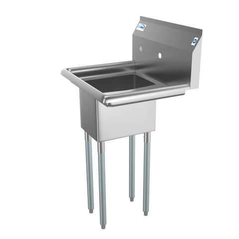 23 in. One Compartment Stainless Steel Commercial Sink with Drainboard, Bowl Size 10"x 14"x 10"