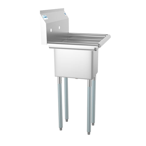 23 in. One Compartment Stainless Steel Commercial Sink with Drainboard, Bowl Size 10"x 14"x 10"