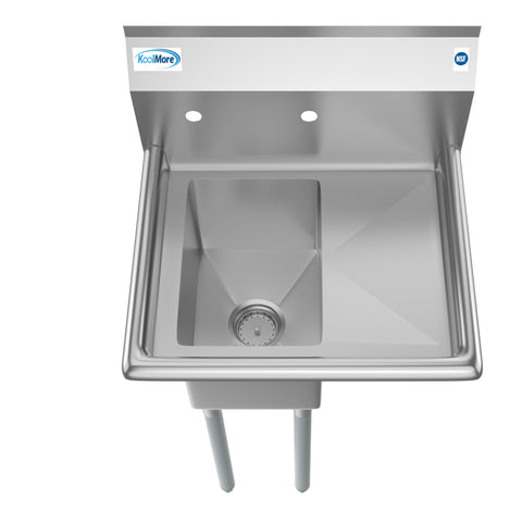 23 in. One Compartment Stainless Steel Commercial Sink with Drainboard, Bowl Size 10"x 14"x 10"