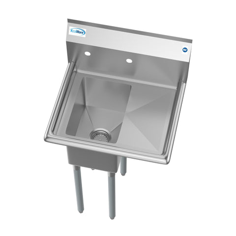 23 in. One Compartment Stainless Steel Commercial Sink with Drainboard, Bowl Size 10"x 14"x 10"