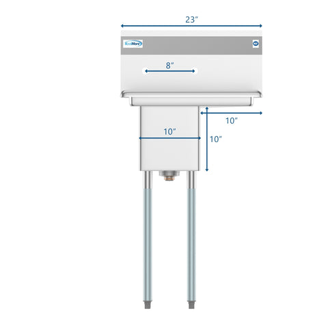 23 in. One Compartment Stainless Steel Commercial Sink with Drainboard, Bowl Size 10"x 14"x 10"