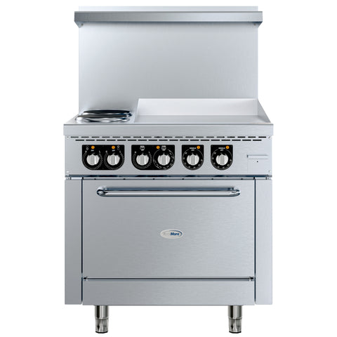 36 in. Commercial 2-Burner and 24 in. Griddle Electric Range Oven, 240V