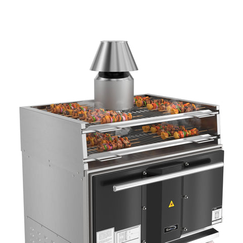 35 in. Commercial Charcoal Oven with Warming Racks and Base Cabinet in Stainless-Steel