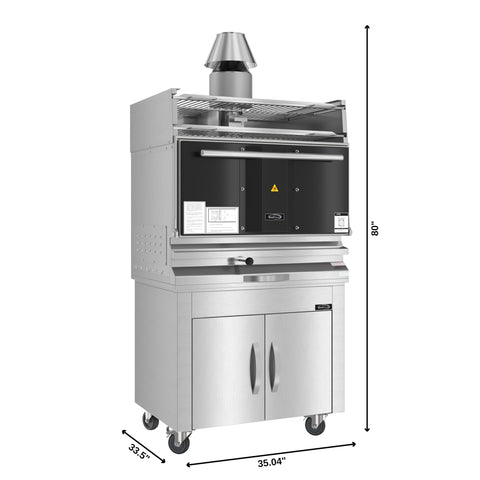 35 in. Commercial Charcoal Oven with Warming Racks and Base Cabinet in Stainless-Steel