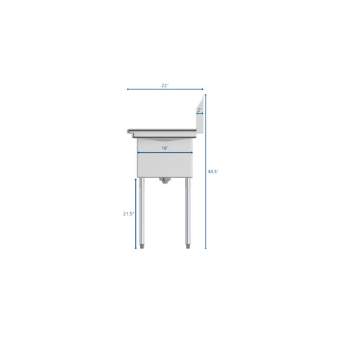38 in. One Compartment Stainless Steel Commercial Sink with Drainboards, Bowl Size 14"x 16"x 11"