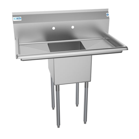 38 in. One Compartment Stainless Steel Commercial Sink with Drainboards, Bowl Size 14"x 16"x 11"