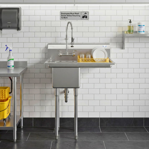 31 in. One Compartment Stainless Steel Commercial Sink with Drainboard, Bowl Size 12" x 16" x 10"