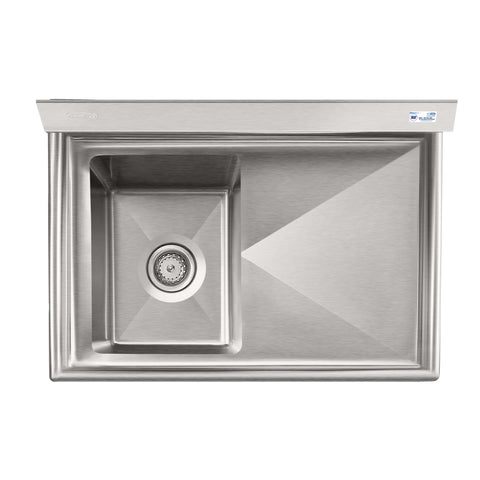 31 in. One Compartment Stainless Steel Commercial Sink with Drainboard, Bowl Size 12" x 16" x 10"