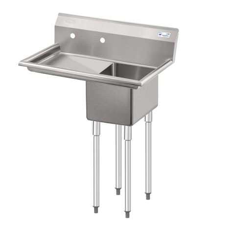 31 in. One Compartment Stainless Steel Commercial Sink with Drainboard, Bowl Size 12"x 16"x 10"