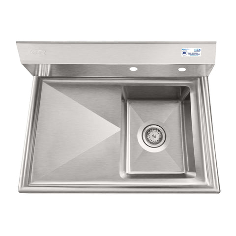 31 in. One Compartment Stainless Steel Commercial Sink with Drainboard, Bowl Size 12"x 16"x 10"