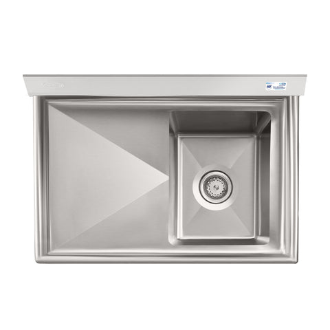 31 in. One Compartment Stainless Steel Commercial Sink with Drainboard, Bowl Size 12"x 16"x 10"