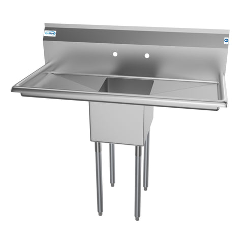 44 in. One Compartment Stainless Steel Commercial Sink with 2 Drainboards, Bowl Size 12"x 16"x 10"