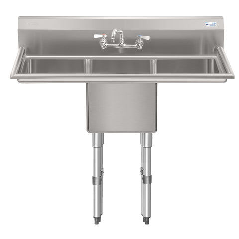 45 in. One compartment Stainless Steel Commercial Sink with Drainboards and Faucet, Bowl Size 15"x 15"x 12"