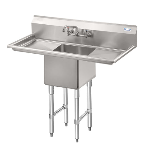 45 in. One compartment Stainless Steel Commercial Sink with Drainboards and Faucet, Bowl Size 15"x 15"x 12"