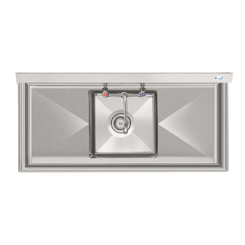 45 in. One compartment Stainless Steel Commercial Sink with Drainboards and Faucet, Bowl Size 15"x 15"x 12"