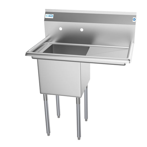 33 in. One Compartment Stainless Steel  Commercial Sink with Drainboard, Bowl Size 15"x 15"x 12"