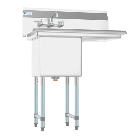 33 in. One Compartment Stainless Steel Commercial Sink with Drainboard, Bowl Size 15"x 15"x 12"
