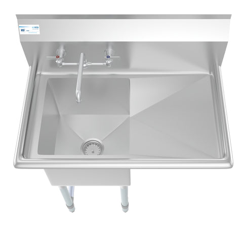 33 in. One Compartment Stainless Steel Commercial Sink with Drainboard, Bowl Size 15"x 15"x 12"