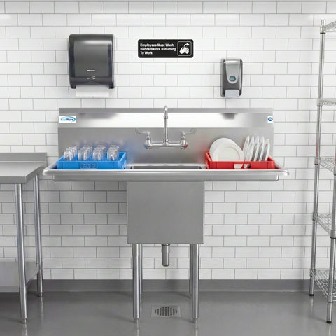 45 in. One Compartment Stainless Steel Commercial Sink with Drainboards, Bowl Size 15"x 15"x 12"