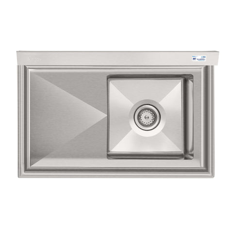 33 in. One Compartment Stainless Steel Commercial Sink with Drainboard, Bowl Size 15"x 15"x 12"