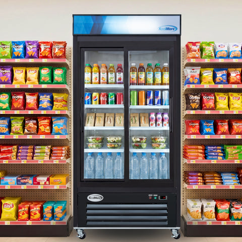 40 in. 33 Cu. Ft. Commercial Merchandiser Refrigerator with Sliding Doors, LED Lighting in Black