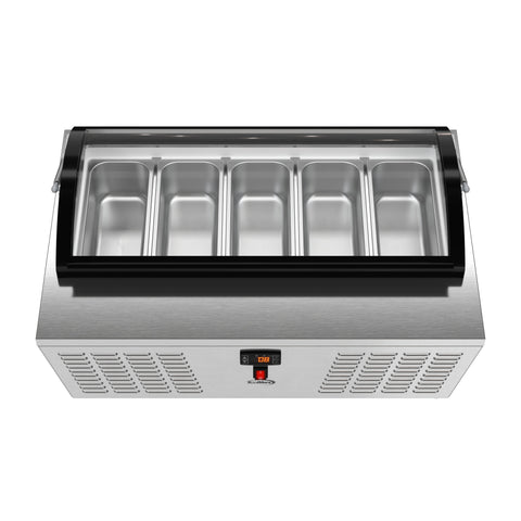 39 in. 5-Pan Countertop Ice Cream Display Freezer with Curved Glass Top in Stainless-Steel