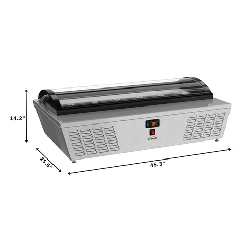 45 in. 6-Pan Countertop Ice Cream Display Freezer with Curved Glass Top in Stainless-Steel