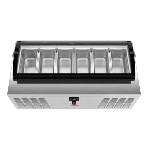 45 in. 6-Pan Countertop Ice Cream Display Freezer with Curved Glass Top in Stainless-Steel