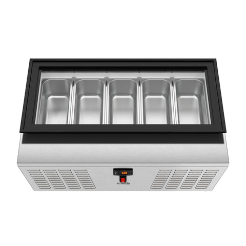 39 in. 5-Pan Countertop Ice Cream Display Freezer with Glass Top in Stainless-Steel
