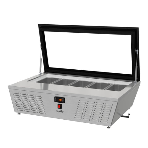 39 in. 5-Pan Countertop Ice Cream Display Freezer with Glass Top in Stainless-Steel