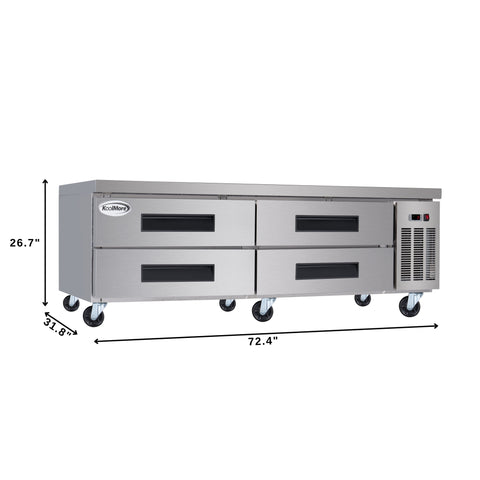 72 in. 4-Drawer Commercial Chef Base Freezer in Stainless-Steel