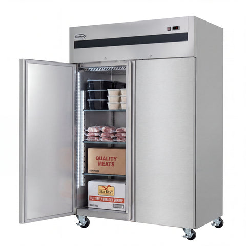 54 in. Two-Door Commercial Reach-In Freezer with Top-Mounted Compressor, 49 cu. ft. in Stainless-Steel