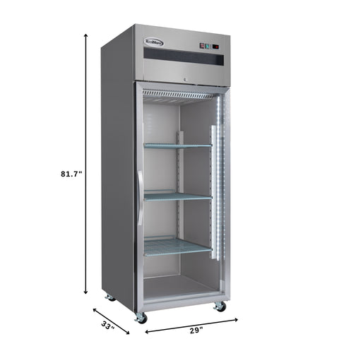 30 in. Glass-Door Commercial Reach-In Refrigerator with Top-Mounted Compressor, 25 cu. ft. in Stainless-Steel