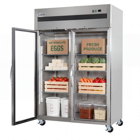 54 in. Two-Glass-Door Commercial Reach-In Refrigerator with Top-Mounted Compressor, 49 cu. ft. in Stainless-Steel
