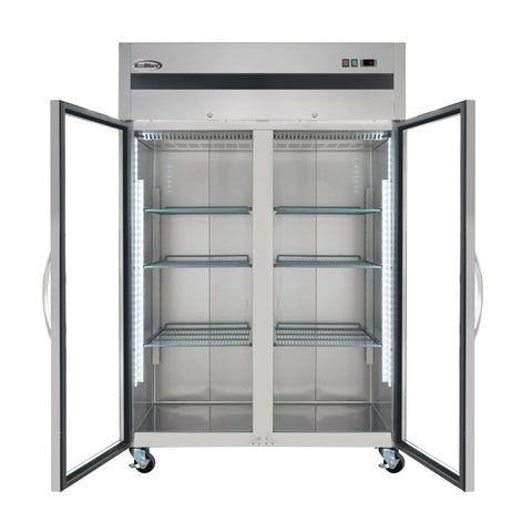 54 in. Two-Glass-Door Commercial Reach-In Refrigerator with Top-Mounted Compressor, 49 cu. ft. in Stainless-Steel