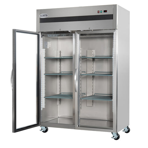 54 in. Two-Glass-Door Commercial Reach-In Refrigerator with Top-Mounted Compressor, 49 cu. ft. in Stainless-Steel