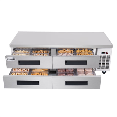 72 in. 4-Drawer Commercial Chef Base Freezer in Stainless-Steel