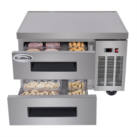36 in. 2-Drawer Commercial Chef Base Freezer in Stainless-Steel